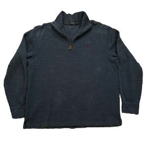 Polo Ralph Lauren Sweater Mens L Denim Blue Quarter/Half Zip Pullover‎